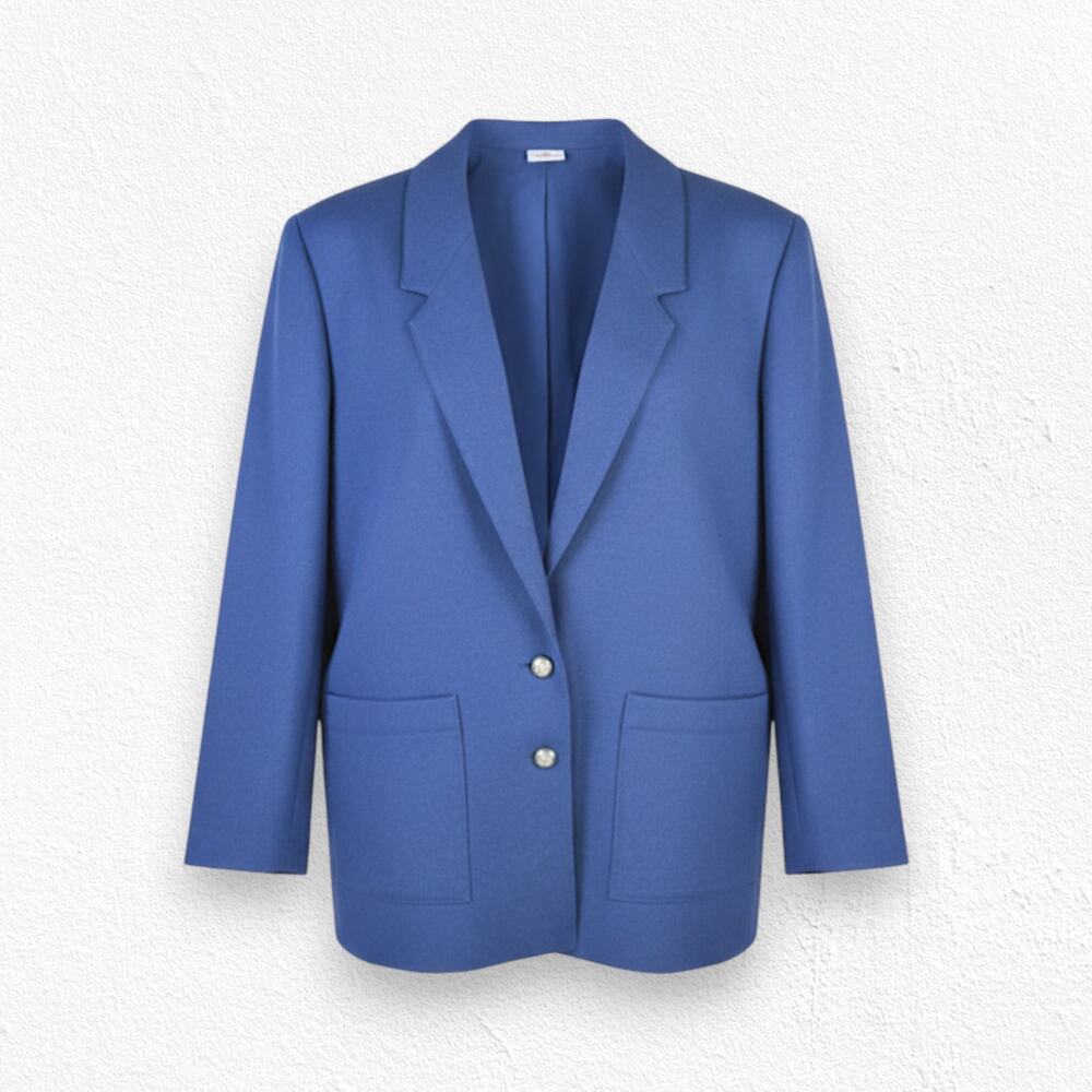 1980s Vintage Graff Petite Navy Blue USA Made Gold Crest Buttons Blazer Size 12P